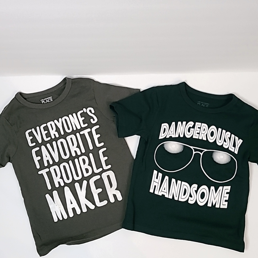 The Children's Place Gray and Dark Green Short Sleeve Tees